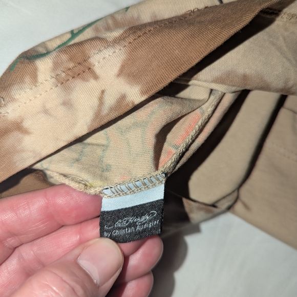 Ed Hardy Brown Tie-Dye T-Shirt with Artistic Graphics - Picture 6 of 6